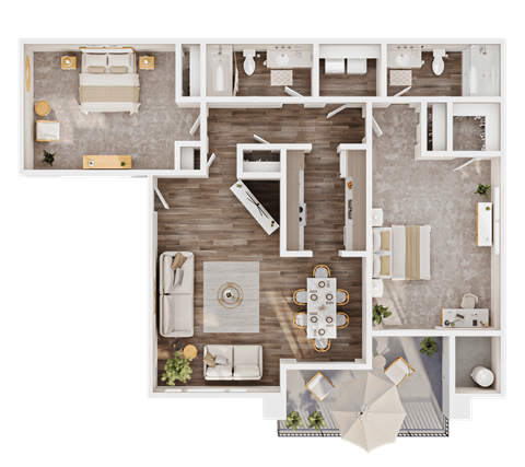 Floor plan for 2 beds, 2 baths, 1171 sqft